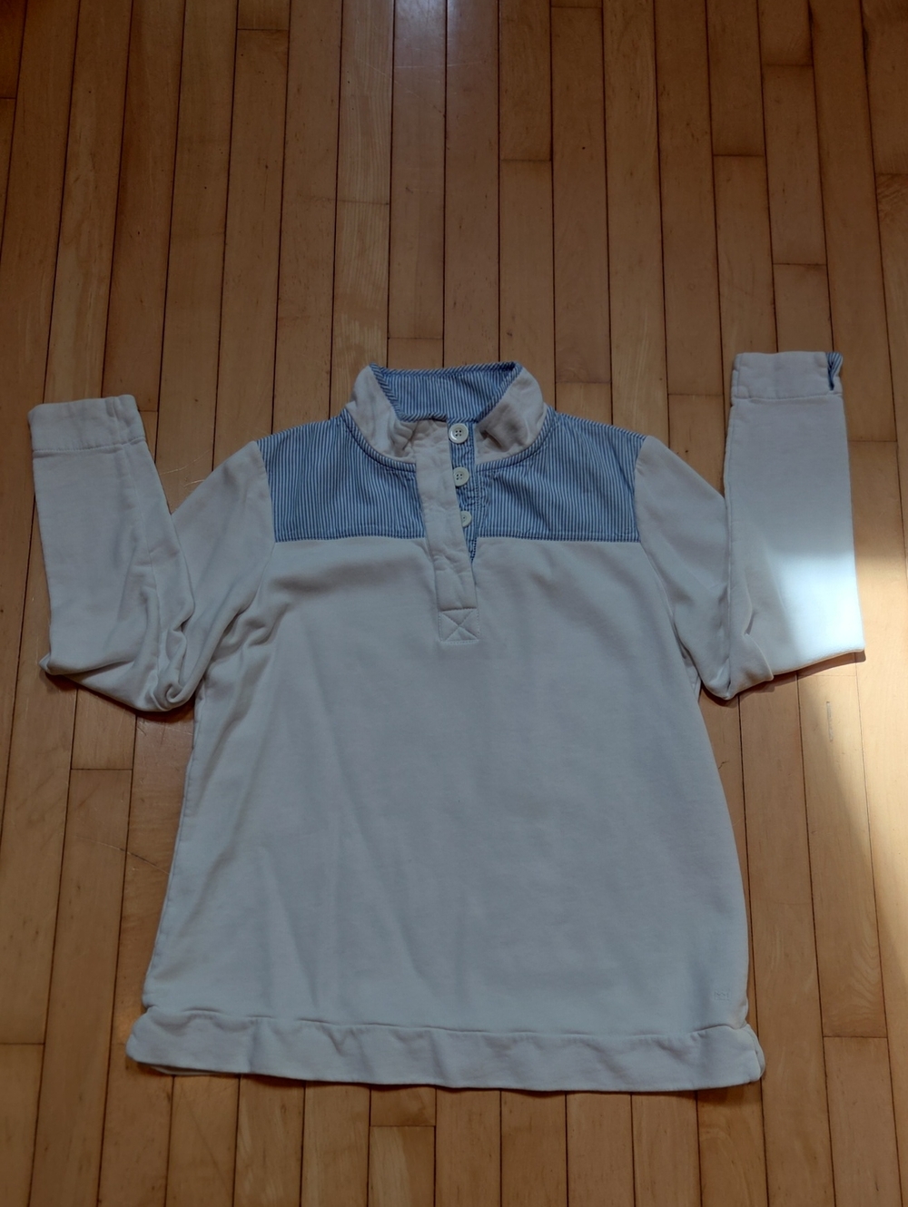 crown & ivy Cream Pullover Henley with Blue Stripe Yoke
